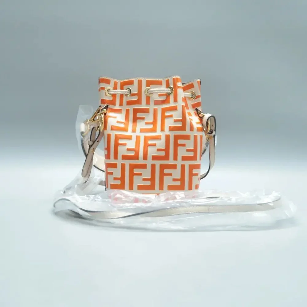 100% Authentic FENDI Mon Tresor Beige&Orange Leather Satchel 999-102424 - Picture 2 of 12